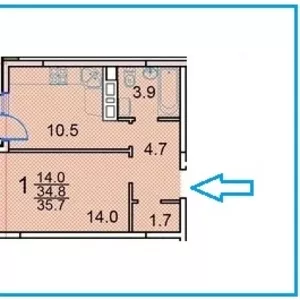 1 ком. квартира 35, 7 кв. м. от застройщика 