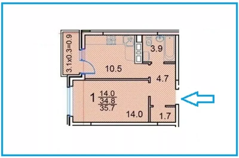 1 ком. квартира 35, 7 кв. м. от застройщика 
