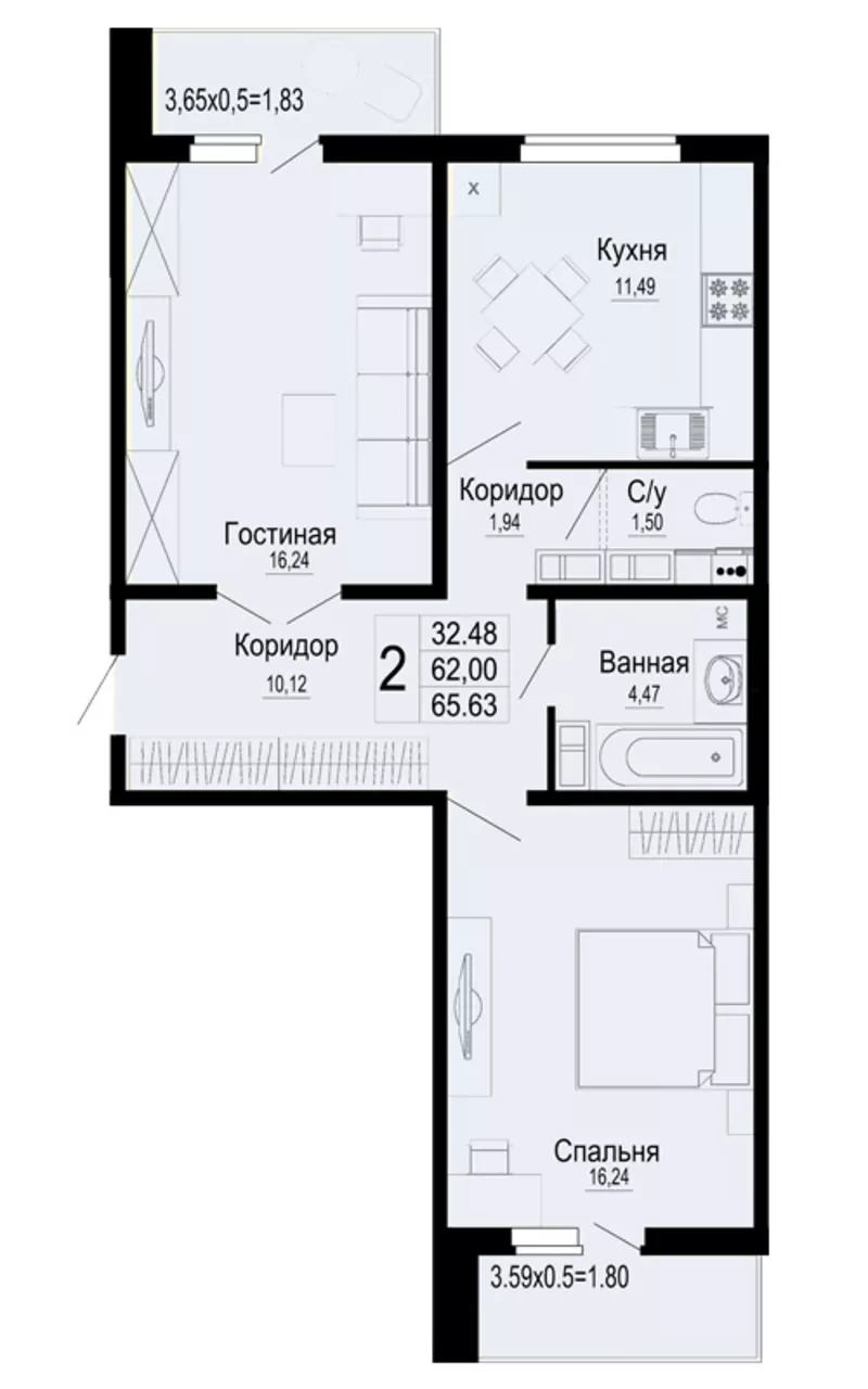 Продажа 2-х комнатной квартиры 3